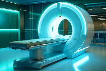 an open MRI scanner machine in a hospital - obrazy, fototapety, plakaty