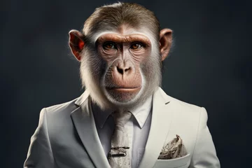 Fotobehang A Monkey in a Sophisticated Suit and Tie. A monkey dressed in a suit and tie © AI Visual Vault