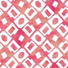 Abstract seamless pattern with watercolor drawing in doodle style.