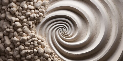 Generative AI, Zen garden with sand and stones, hypnotic simple illustration, calm relax and meditation concept.. - obrazy, fototapety, plakaty