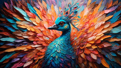 Obraz premium A duck with a multi-colored tail like a peacock, a mysterious creature.