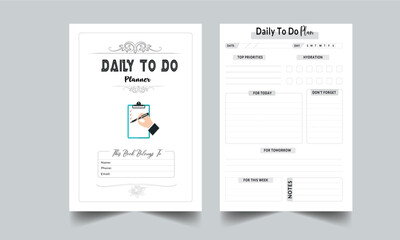 Modern Daily To Do planner template set. Set of planner and to do list. Monthly, weekly, daily planner template. Vector illustration with cover page layout template