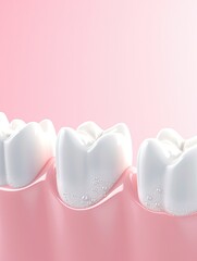 White teeth on pink gums, 3d cartoon style
