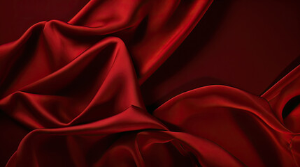 Obraz premium red satinbackground, black red silk satin. Beautiful soft folds. Shiny fabric.Dark luxury background with space for design. Christmas, Birthday, Valentine day, Valentine. Festive concept. Banner. Flat