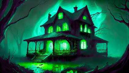Fototapeta na wymiar Night Horror House Desktop Wallpaper