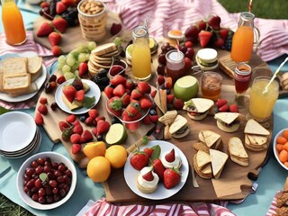 Obraz na płótnie Canvas Picnic with fruits and drinks