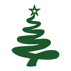 Christmas tree. Original green Christmas tree with bold stripes on white background. Flat. Vector