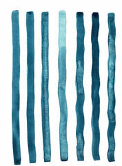 Painted watercolour lines, wavy lines, vertical watercolour stripes isolated on white background