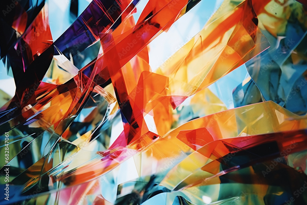 Aufkleber Vibrant abstract shapes intersecting in a kaleidoscopic dance of colors and light, creating an otherworldly spectacle.