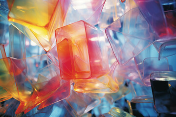 Vibrant abstract shapes intersecting in a kaleidoscopic dance of colors and light, creating an otherworldly spectacle.