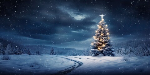 Winter wonderland. Tranquil snowy landscape with frost. Covered trees and hint of christmas magic. Frosty forest dreams. Cold winter night with snow clad trees creating peaceful scene