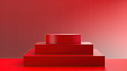 3dRed podium background product stage display on  red background, sale presentation banner stand studio showroom or empty show pedestal base backdrop and showing blank step place mockup.