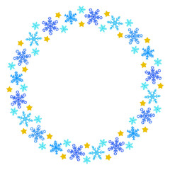 雪の結晶の円フレーム　素材　見出し　飾り枠　飾り罫　リース　丸い