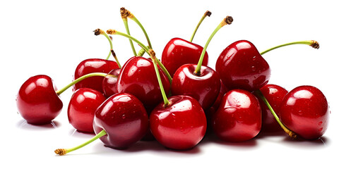 Fresh cherries arranged in an orderly manner On a white background, there is space, a beautiful view.
