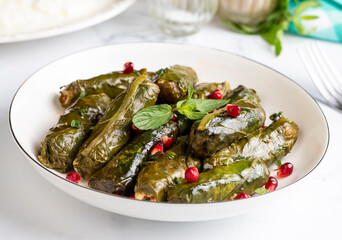 Pazi sarma. Traditional turkish dish made of chard leaves stuffed with rice and spices, sarmale, dolmades, dolmadaki, dolmadakia