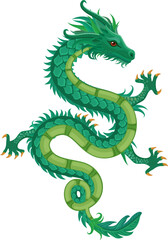 Isolated cartoon green dragon. Mythology animal. fantasy creatur