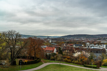Beautiful view of the city of Stuttgart, Alb, autumn view. Colorful autumn colors. Germany.