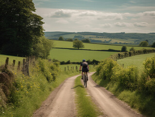 Obraz premium A cyclist riding a bike on a scenic route through the countryside