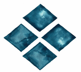 Hand-painted watercolour diamond shapes isolated on white background, blue geometric shapes