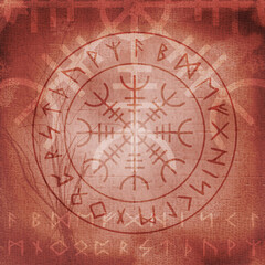 Fototapeta na wymiar Wikinger Symbolik - nordische Mythologie - Wikingerkompass mit Runen 