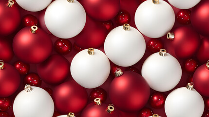 Seamless pattern of red and white Christmas baubles