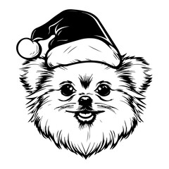 Cute pomeranian Dog wearing Santa hat head, Christmas illustration, Generative AI.
