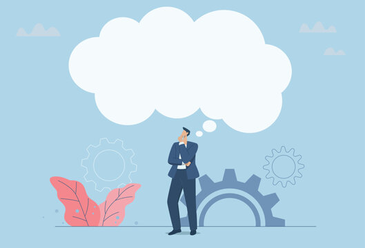 Big thinking, Creative concept of big opportunity, Future looking idea, Ambitious imagination and far reaching vision, Businessman standing thinking with blank space or big bubble. Vector design.