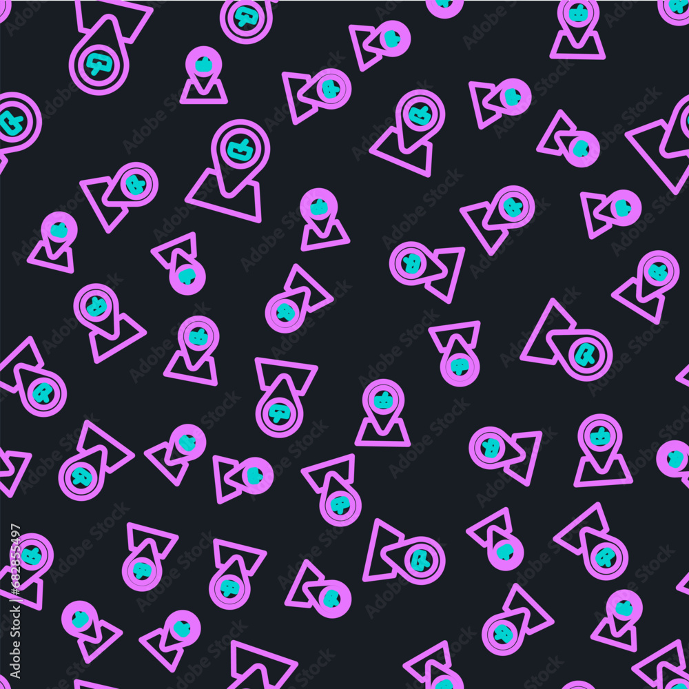 Poster line picnic location icon isolated seamless pattern on black background. vector