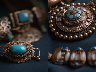 Close-up shots of elegant and intricate jewelry pieces like necklaces, rings, or earrings

