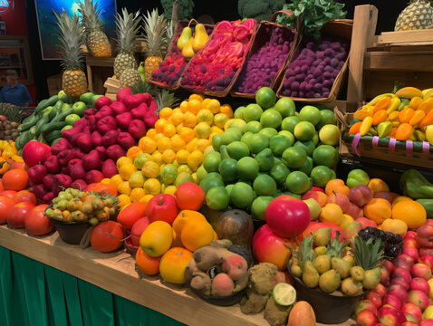 Fresh vegetables and fruits arranged in a colorful and appealing display
