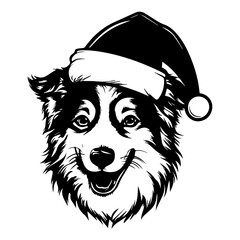 Cute shetland sheepdog Dog wearing Santa hat head, Christmas illustration, Generative AI.