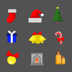 Cute christmas element collection on gray background