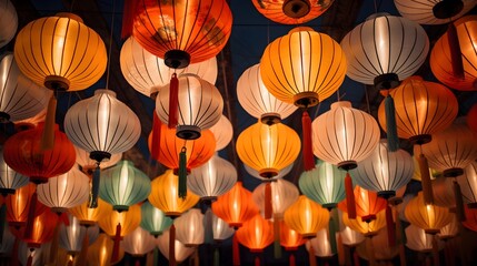 Chinese red lantern in the night of Chinese New Year, ai generative - obrazy, fototapety, plakaty