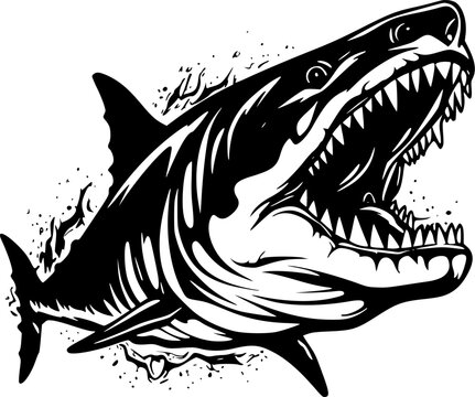 recommend clip art: Shark - Black and White Isolated Icon - Vector illustration