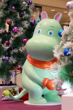 New Territories, Hong Kong - 11/28/2010 : Moomin chrismas decoration display in Hong Kong