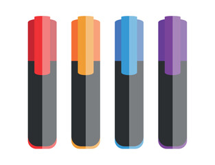 Stationery elements of flat cartoon set. In this captivating artwork a colorful vibrant markers will help you make your mark on art. Vector illustration.