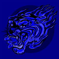 Tribal angry tiger head. Blue tiger head. Vector illustration ready for vinyl cutting.