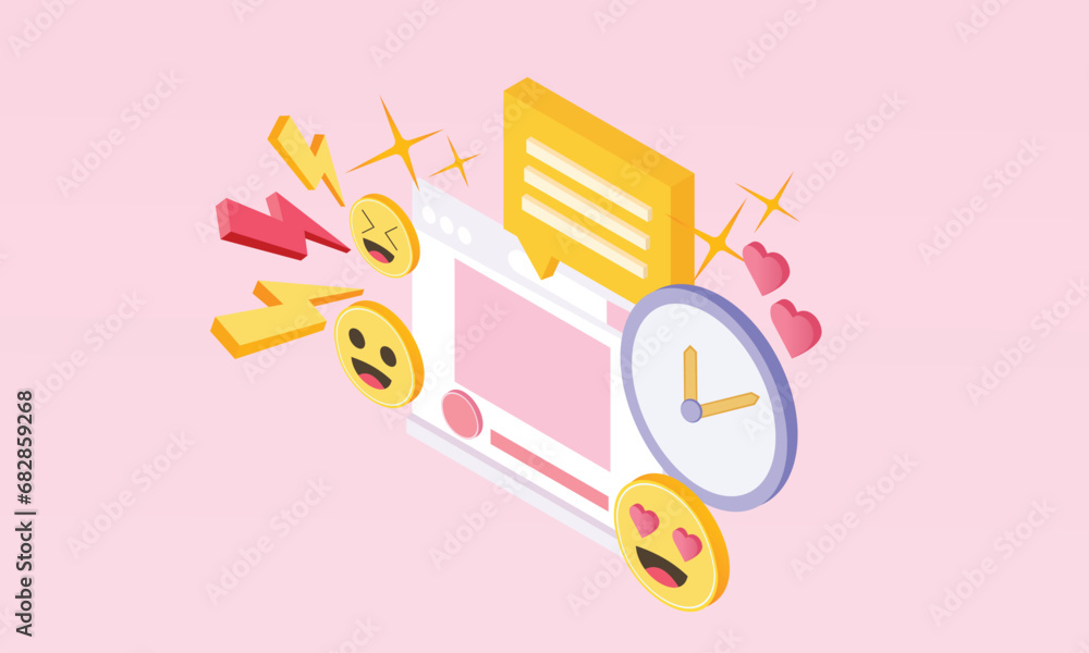 Poster 3d minimal alarm clock icon for success delivery concept. purple watch minimal design concept of tim