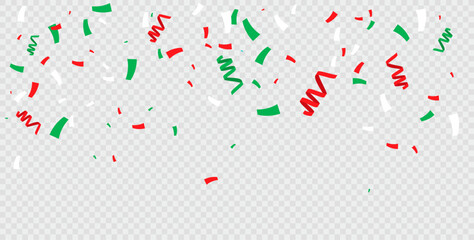 Colorful confetti isolated on a transparent background. Vector banner background with colorful serpentine ribbons, space for your text in the center. Anniversary, holiday, greeting illustration 