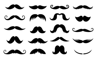 Set of black mustaches isolated on white background. Can be used for icons, clipart, designs, etc. Vector illustration. - obrazy, fototapety, plakaty