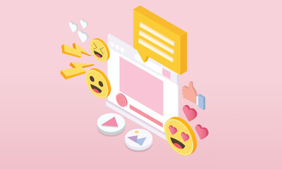Naklejka premium 3d minimal speech bubble with tick mark for photo gallery platform, online social media comment, emoji message 3d, speech icons, chat with social media.on pastel pink background.