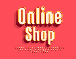 Vector digital sign Online Shop. Trendy style Font. Modern cute Alphabet Letters and Numbers set