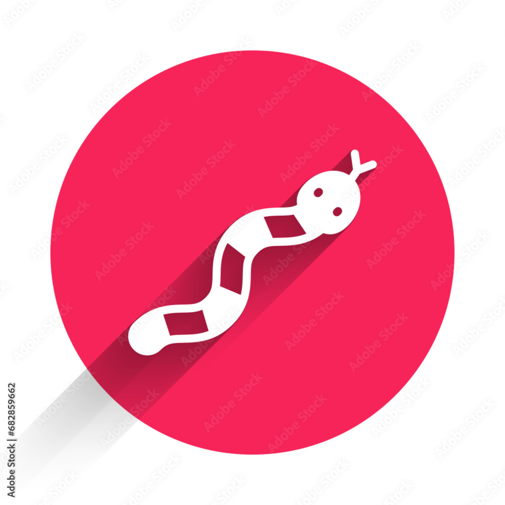 Poster white snake icon isolated with long shadow background. red circle button. vector