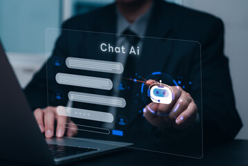 Chatbot conversation Ai Artificial Intelligence technology online customer service.Digital chatbot, robot application, OpenAI generate. Futuristic technology.Virtual assistant on internet..