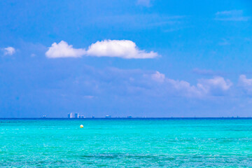 Tropical caribbean sea panorama view to Cozumel island cityscape Mexico.