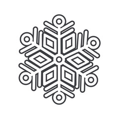 Christmas element of black line set. A delicate Christmas snowflake takes center stage, its intricate details beautifully outlined in bold black strokes. Vector illustration.