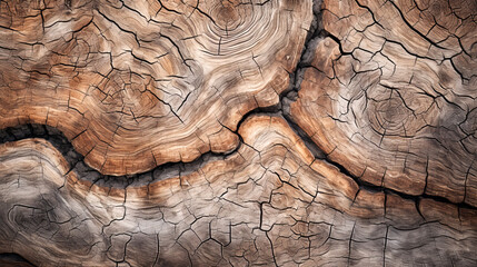 close up of cracked tree trunk cross section