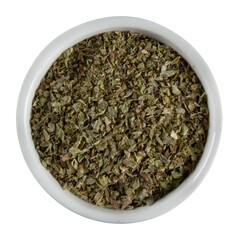 Dried Oregano spice in a white bowl and transparent background png