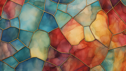 Abstract polygonal shapes in beautiful pastel tones decorated with stained glass.