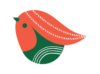 Christmas element of set in flat cartoon design. Showcasing of the holiday-themed designs with this colorful red-green style illustration of a Christmas decorative bird. Vector illustration.